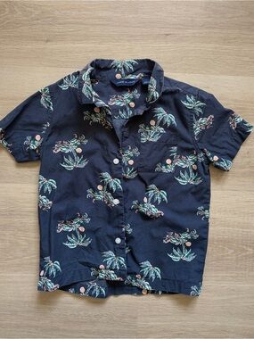 Janie & Jack Boys Navy Tropical Palm Button Down Shirt 3T